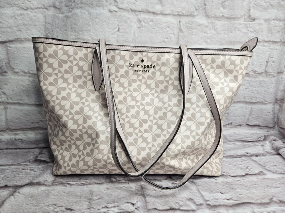 kate spade new york cream Gray pink hollie spade Geometric Zip Tote Shoulder